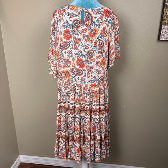 Bila Women XL BOHO Dress Midi 3 tiers Paisley - Picture 5 of 12